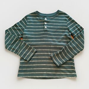 Boys Dark Green Striped Long Sleeve Henley Shirt Cat & Jack Small 6-7